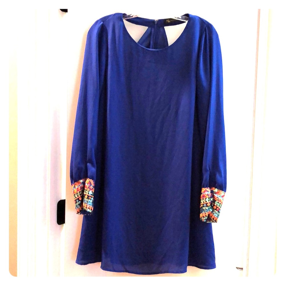 Royal blue dress with sequined cuffs